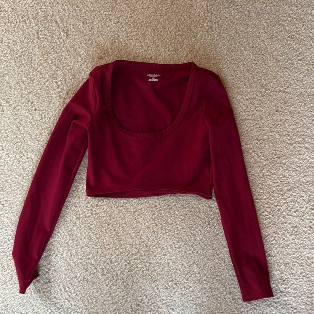 Women's Red Long Sleeve Crop Top - Picture 2 of 4
